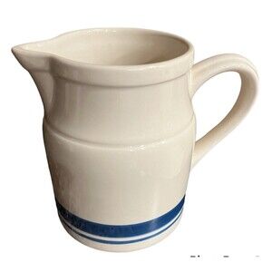 Roseville Ohio Pitcher Friendship Pottery Blue Stripes 4" Tall farmhouse rustic